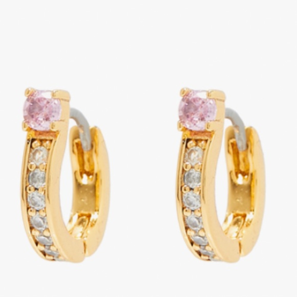 New Kate Spade old-Tone Small Cubic Zirconia & Stone Huggie Hoop Earrings - Picture 7 of 12